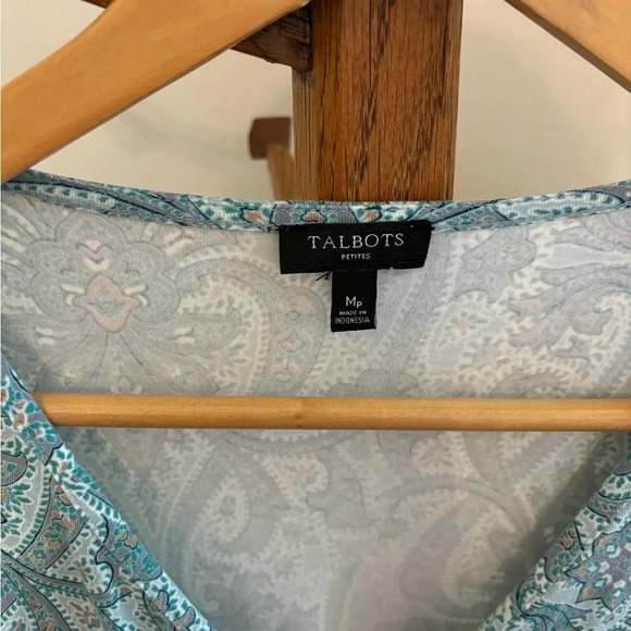 Talbots Medium Petite Stretch Wrap Style Top Blue - Picture 3 of 5